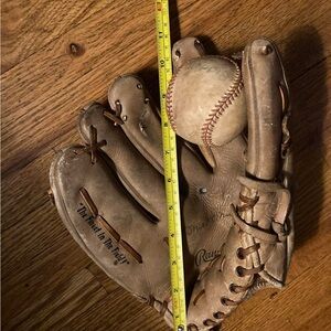 Rawlings Brown Leather Baseball Glove with Ball